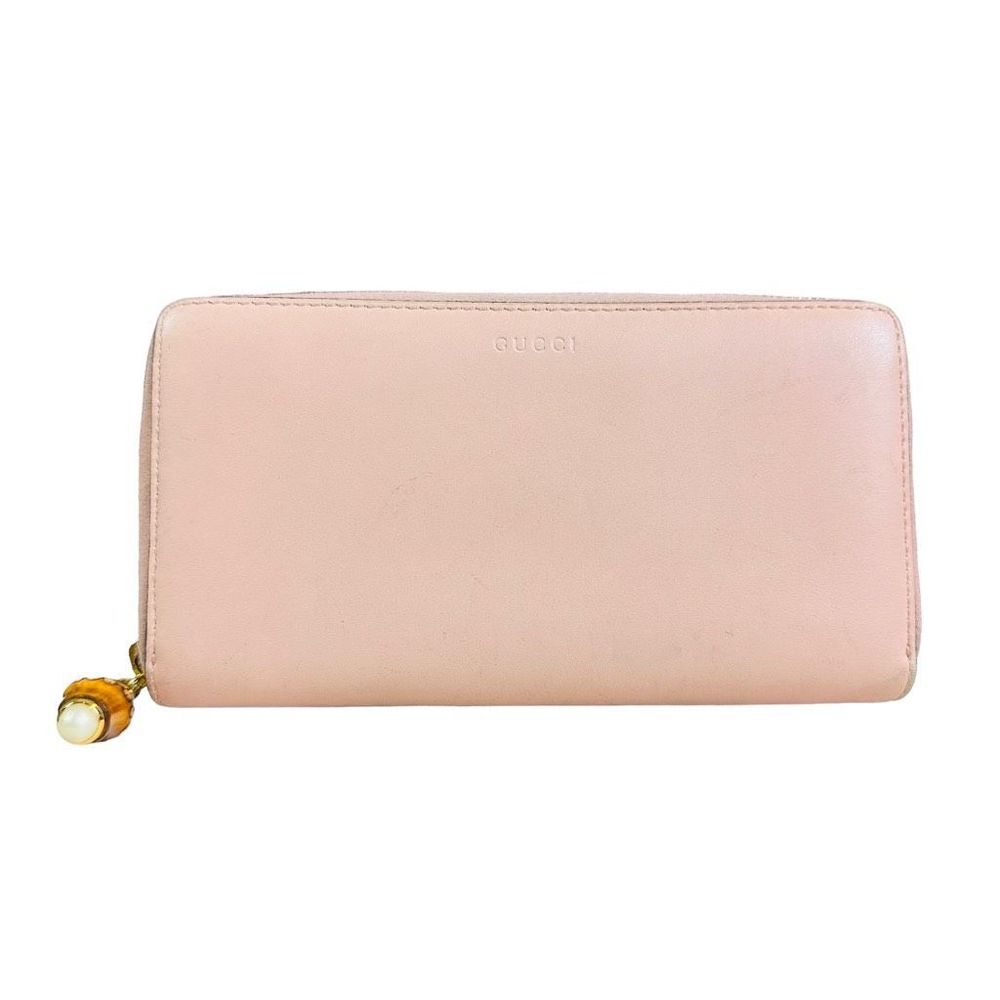 Gucci Vintage Blush Rose Pink Bamboo Large Zippy Pearl Zipper Pull Wallet